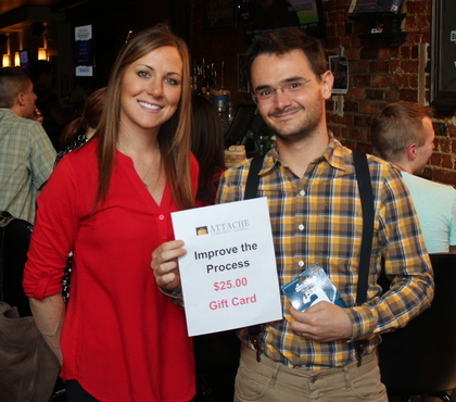 Our Improve the Process Gift Card Winner at the Attache Happy Hour